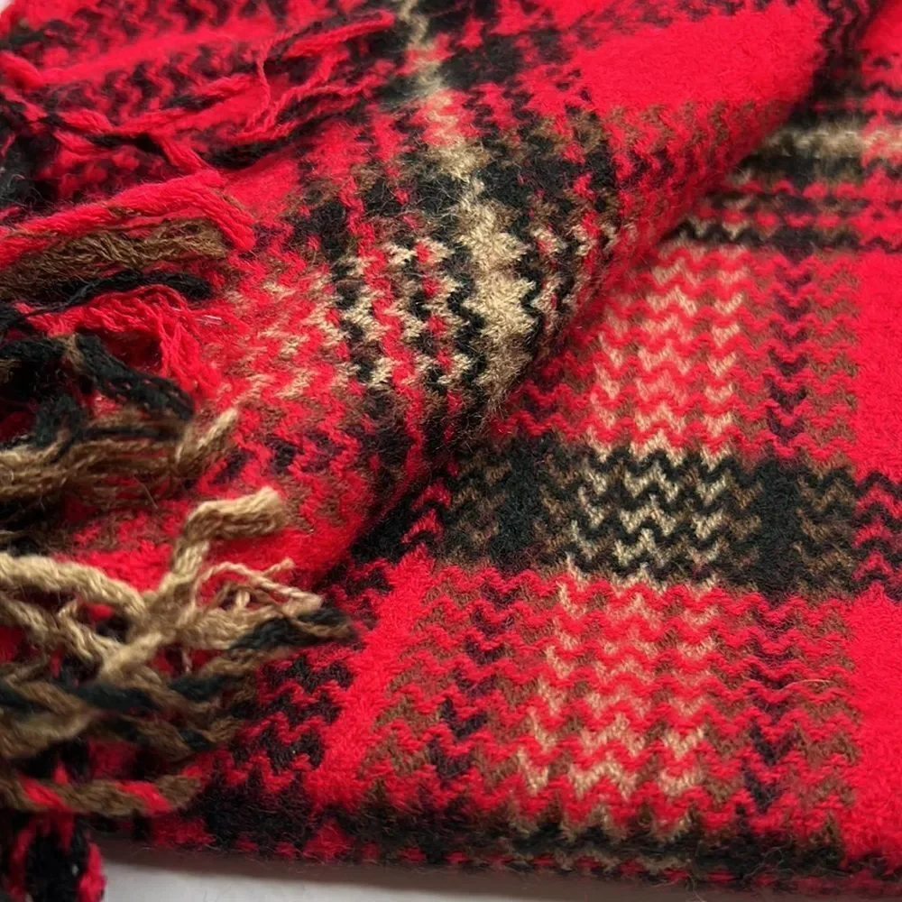 ABG red black and tan fringed men’s winter scarf EUC